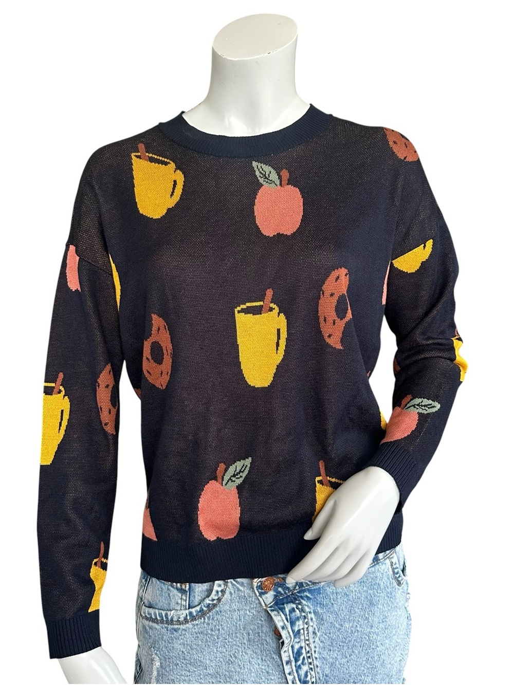 Ann Taylor Loft Apple Cider Donut Print Fall Autumn Pullover Sweater Small